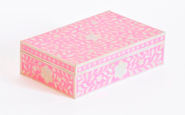 Bone Inlay Box Floral Design Pink 1