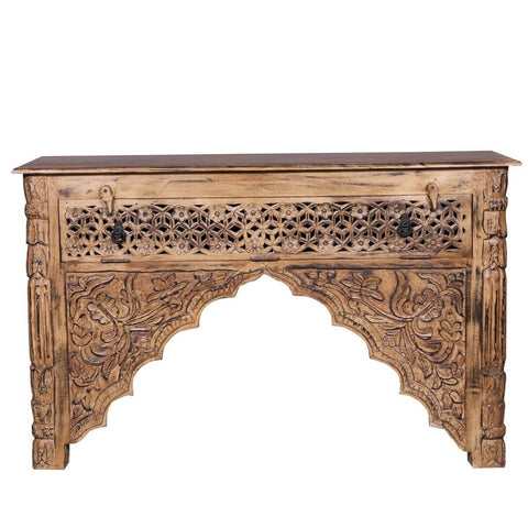 Reclaimed Wood Traditional Hand Carved Console Table