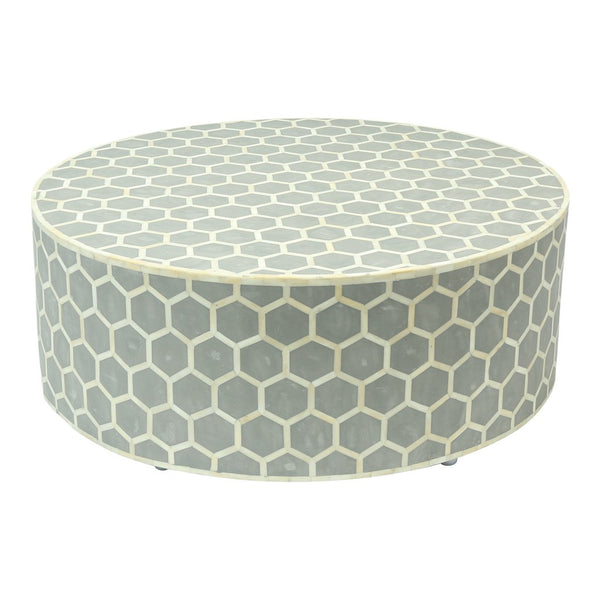 Bone Inlaid Round Coffee Table Honeycomb Grey