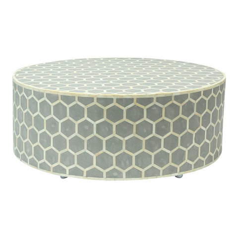 Bone Inlaid Round Coffee Table Honeycomb Grey