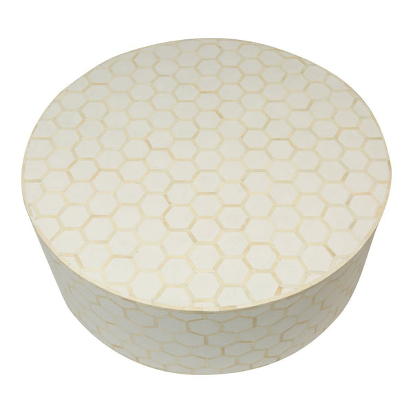 Bone Inlaid Round Coffee Table Honeycomb White 2