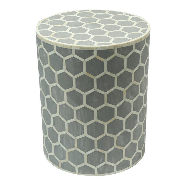 Bone Inlay Round Stool Honeycomb Design Grey 1