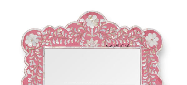 Mother Of Pearl Inlay Scalloped Mirror Pink