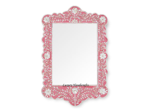 Mother Of Pearl Inlay Scalloped Mirror Pink