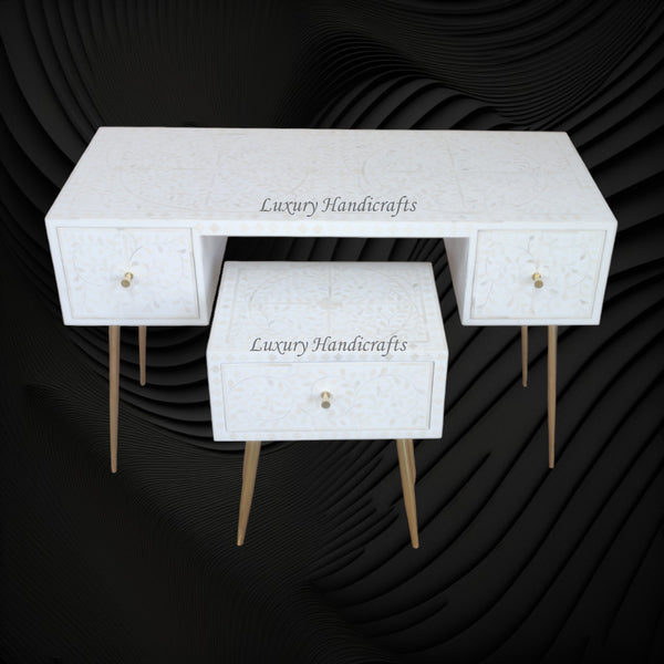 Scroll Vine Desk and Side Table Combo White