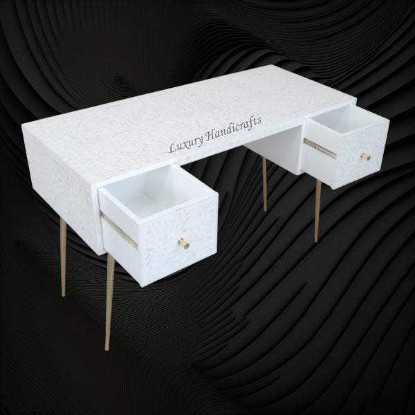 Scroll Vine Bone Inlay Desk White
