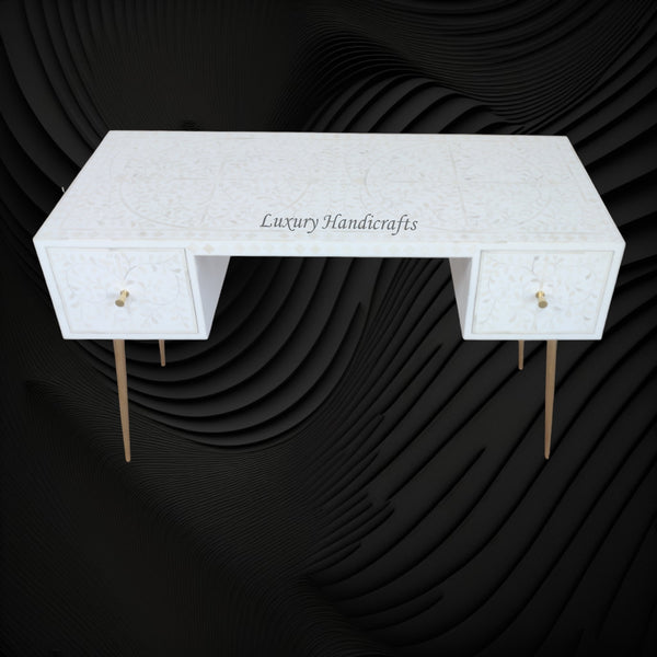 Scroll Vine Bone Inlay Desk White
