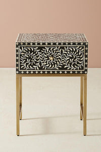 Scroll Vine Bone Inlay Nightstand Black