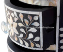 Round Side Table Mother Of Pearl Inlay Floral Design Black 4