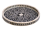 Small Round Bone Inlaid Tray Floral Design Black 1