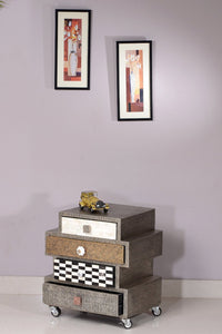 Small Designer Chest of 4 Drawer Brass Metal Bone