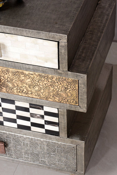 Small Designer Chest of 4 Drawer Brass Metal Bone