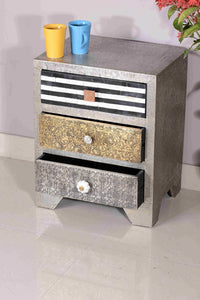 Three Drawer Small Bedside Chest of Metal Brass Bone