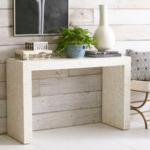 Bone Inlay Floral Console Table White