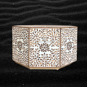 Teakwood Inlay Floral Coffee Table White Ready to Ship