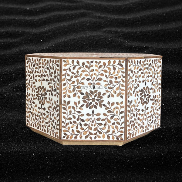 Teakwood Inlay Floral Coffee Table White Ready to Ship