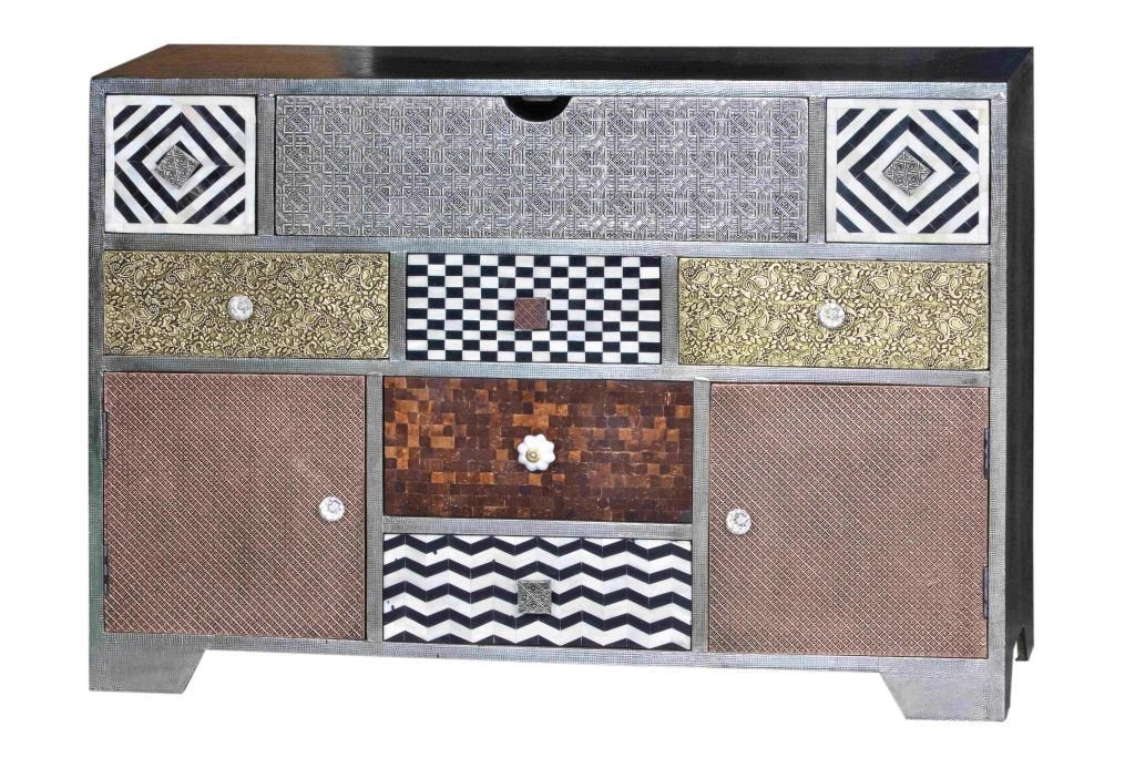Ten Drawers Chest Metal Brass Bone Copper