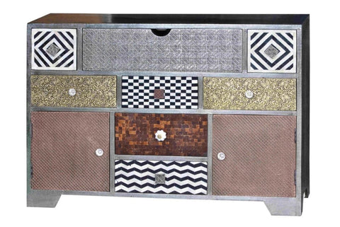 Ten Drawers Chest Metal Brass Bone Copper