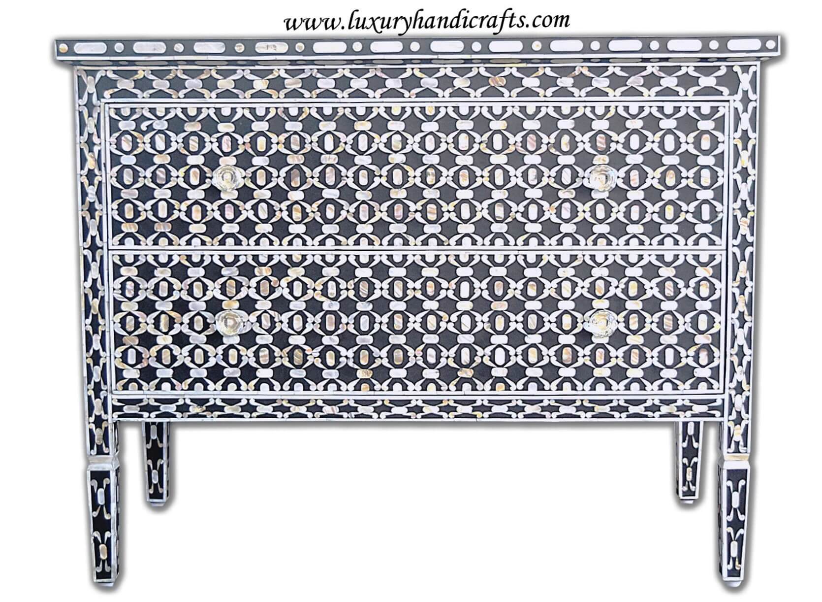 Two Drawer Quote Chest Black Mother Of Pearl Inlay