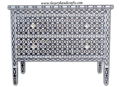 Two Drawer Quote Chest Black Mother Of Pearl Inlay 1