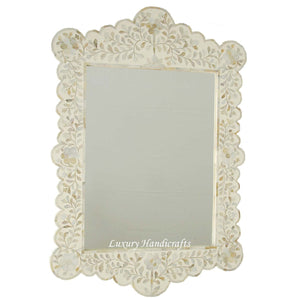 Mother Of Pearl Inlay Scalloped Mirror White