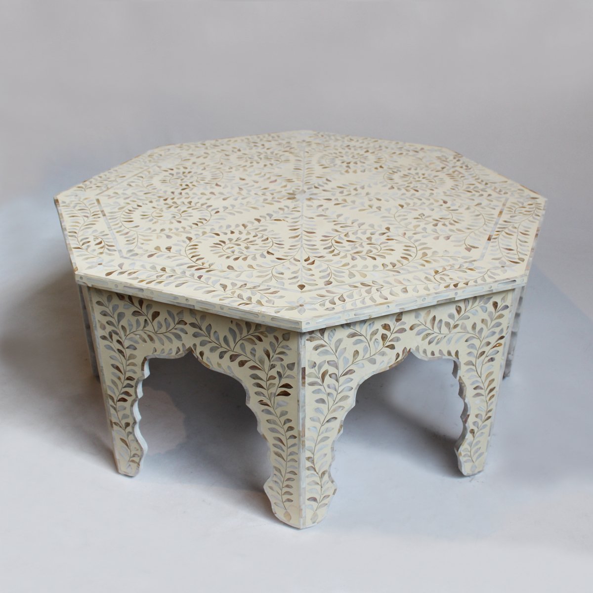 MOP Inlay Floral Octagonal Coffee Table Beige