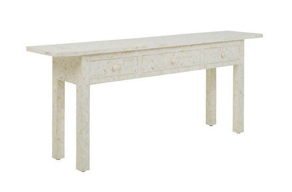 White Bone Inlay 3 Drawer Geometric Console Long Edges