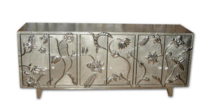 White Metal Flower Carved Buffet