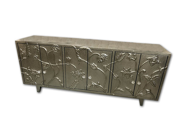 White Metal Flower Carved Buffet