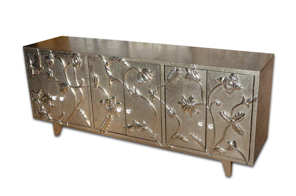 White Metal Flower Carved Buffet