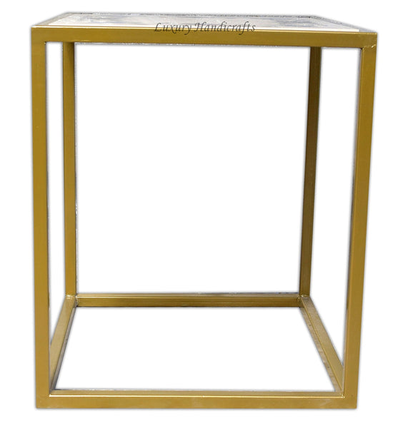 White Vietnamese Marble Side Table With Mop Inlay