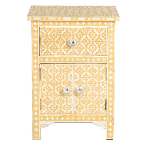 Yellow Bone Inlay Arctic Bedside 1 Drawer 2 Door Nightstand 1