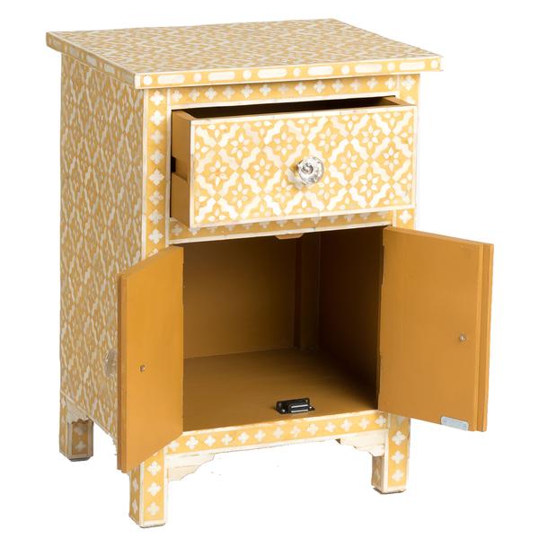 Yellow Bone Inlay Arctic Bedside 1 Drawer 2 Door Nightstand