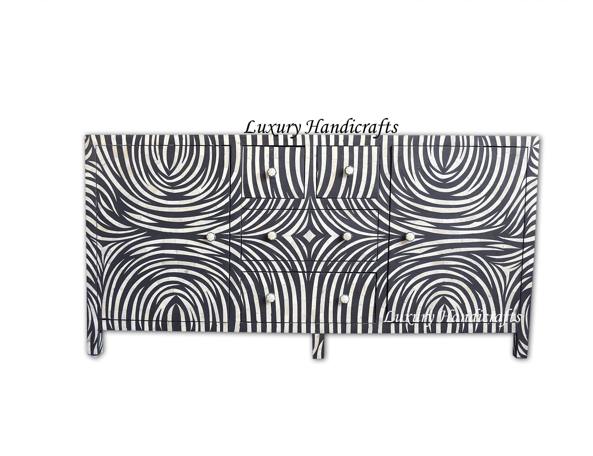 Black Zebra Bone Inlay 2 Door 4 Drawer Buffet