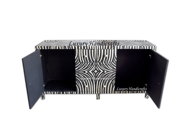 Black Zebra Bone Inlay 2 Door 4 Drawer Buffet