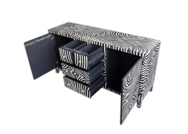 Black Zebra Bone Inlay 2 Door 4 Drawer Buffet