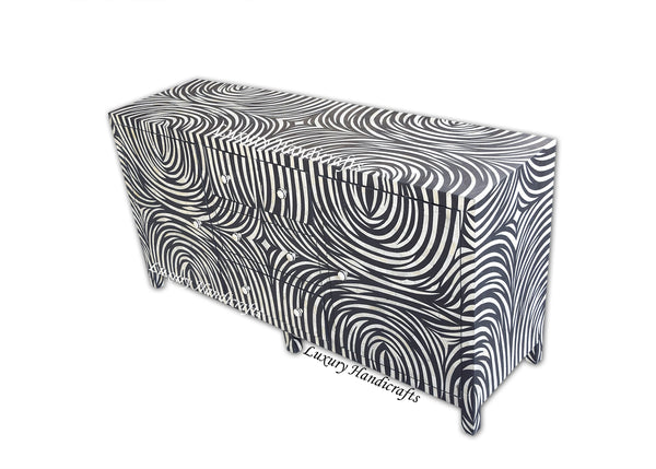 Black Zebra Bone Inlay 2 Door 4 Drawer Buffet
