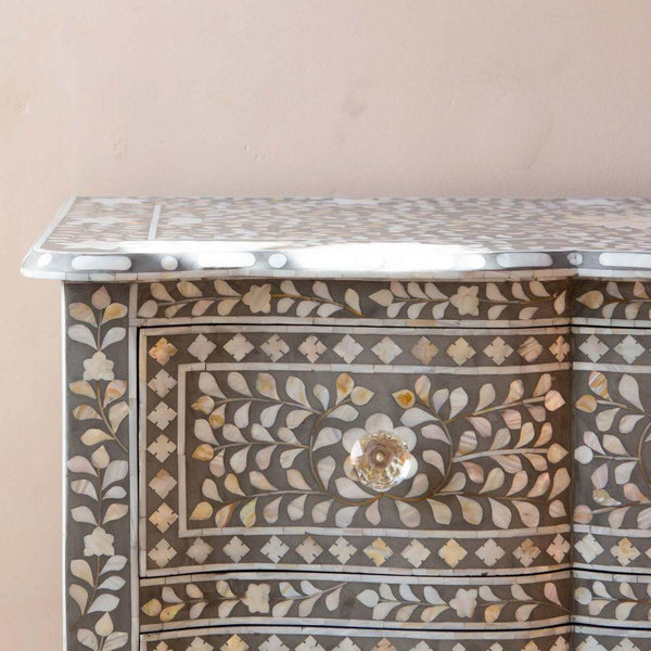 Estelle Mother of Pearl Inlay Curved Dresser Grey