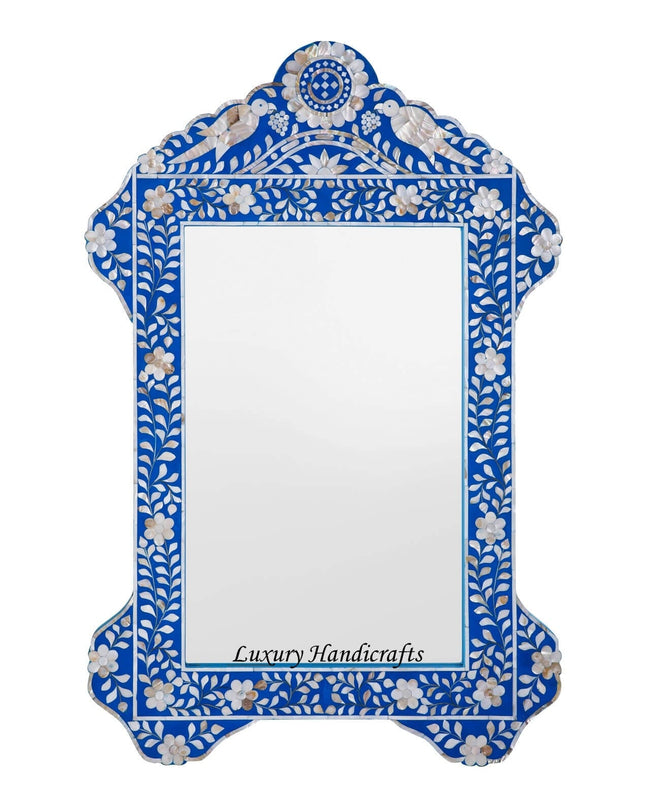 Blue Mother Of Pearl Inlaid Parrot Mirror 1