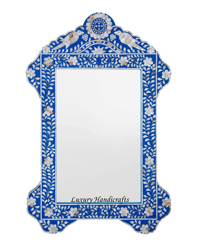 Blue Mother Of Pearl Inlaid Parrot Mirror