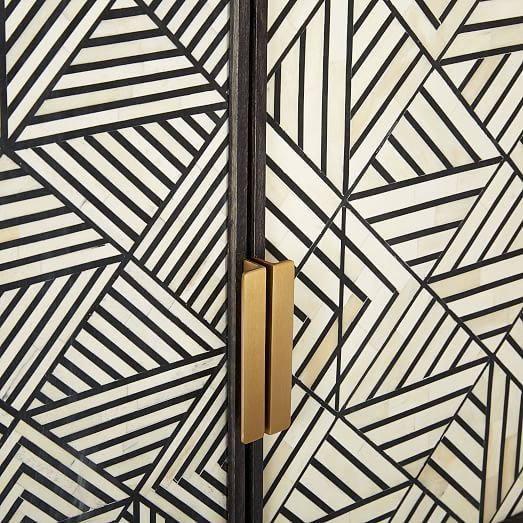 Bone Inlay Geometric Bar Cabinet Black