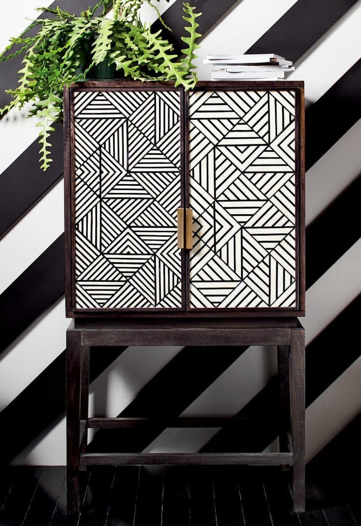 Bone Inlay Geometric Bar Cabinet Black