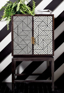 Bone Inlay Geometric Bar Cabinet Black