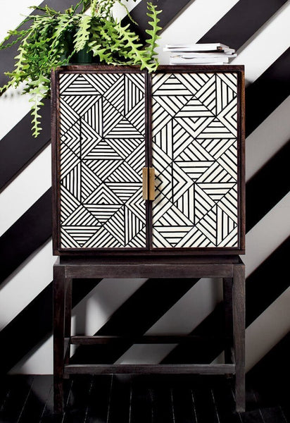 Bone Inlay Geometric Bar Cabinet Black