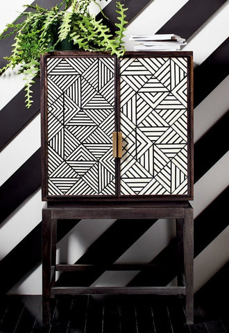 Bone Inlay Geometric Bar Cabinet Black