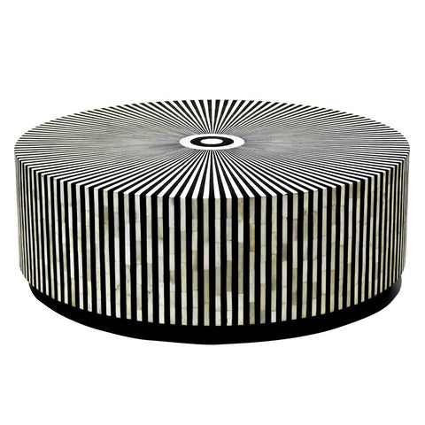 Bone Inlay Center Table Stripe Design Black