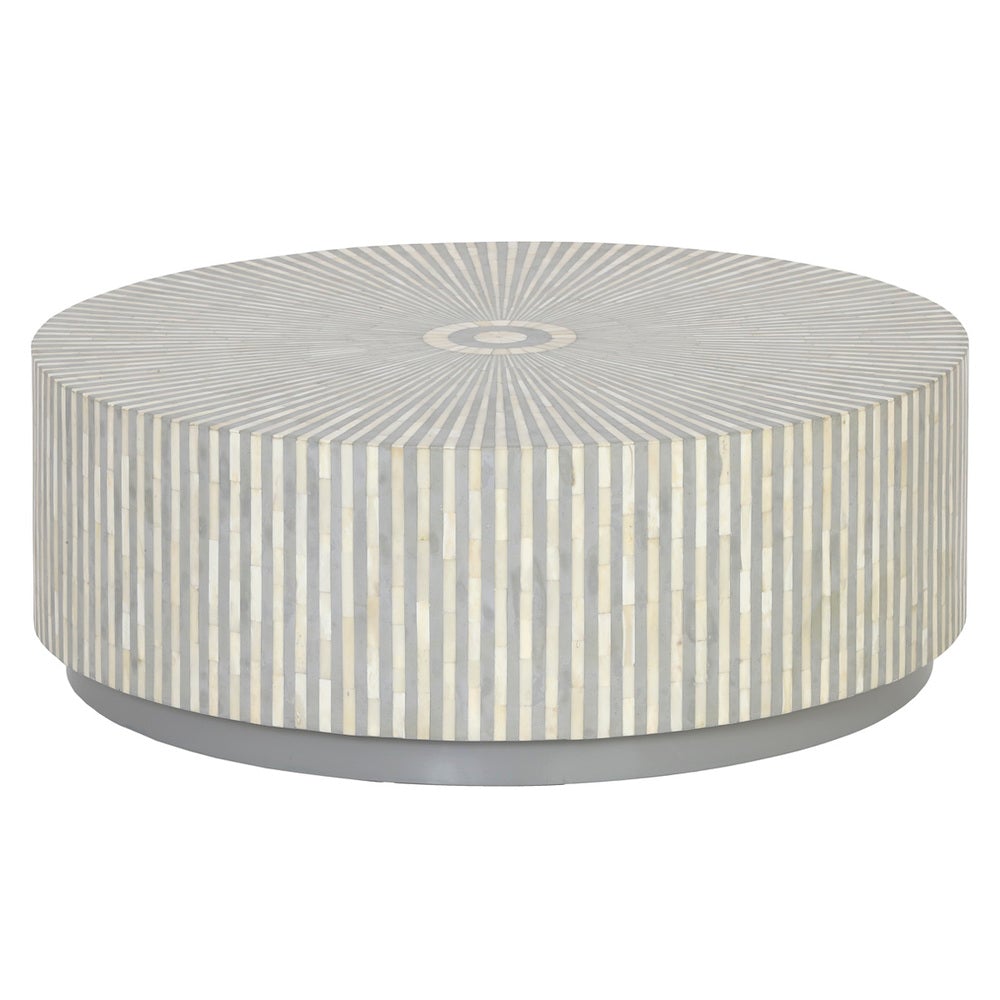 Bone Inlay Center Table Stripe Design Grey