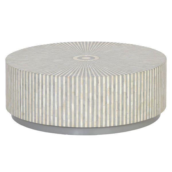 Bone Inlay Center Table Stripe Design Grey