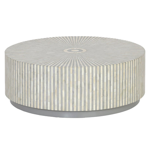 Bone Inlay Center Table Stripe Design Grey