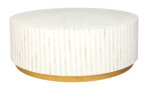 Bone Inlay Center Table Stripe Design White